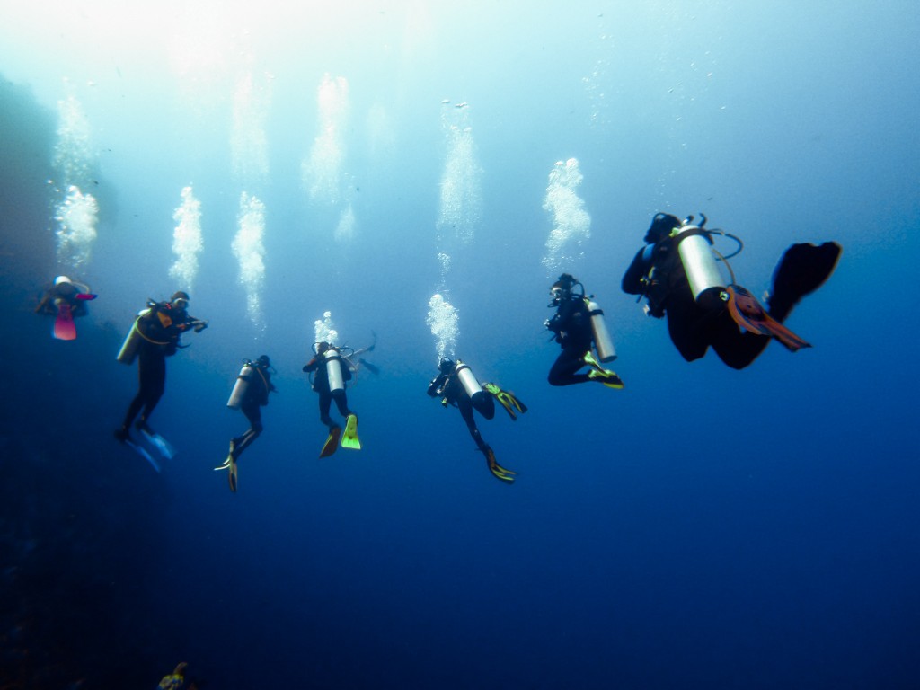 Looking out into the 3000 ft deep Exuma Sound after exiting Hole in the Wall