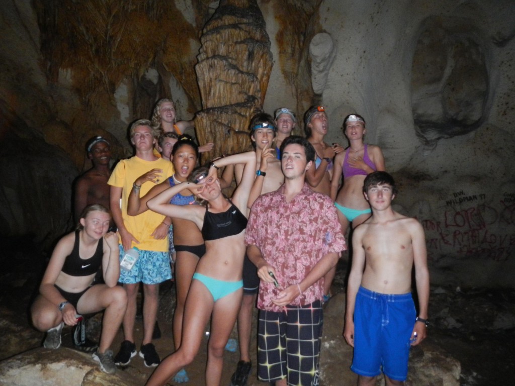 Students pose for a picture in Hatchet Bay Cave in Northern Eleuthera. 