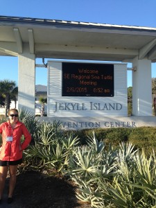 Rachel Miller beside the Jekyll Island Convention Center where the Sea Turtle conference was held. 